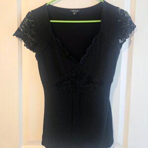 Flirty lace cutout cap sleeve black Venus top